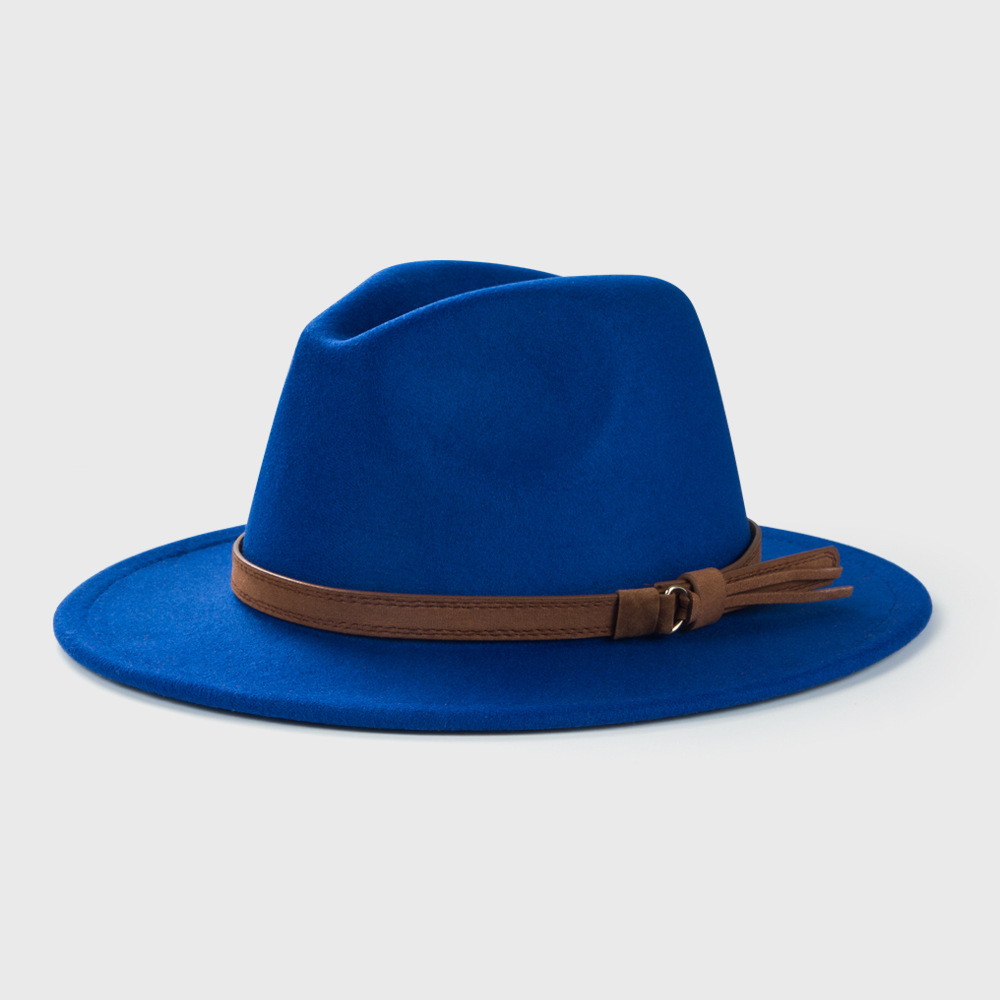 371g Weight Anniversary, Business, Wedding, Outdoor, Travel, Beach, Birthday, Festival, Shopping Occasion Unisex Gender Korean Style Style Royal Blue, Dark Blue, Grey, Wine Red, Camel, Black Color Retro Woolen Hat Korean  Belt Accessories Top Hat Simple Big Brim Jazz Hat 9