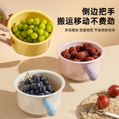 キッチン二層排水バスケットドーパミンプラスチック野菜洗いシンク排水バスケットキッチンフルーツ洗濯バスケットハンドル付き