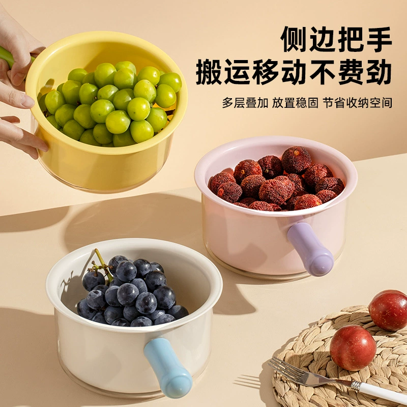 Кухонная двухслойная сливная корзина, пластиковая сливная корзина для раковины, кухонная корзина для мытья фруктов с ручкой