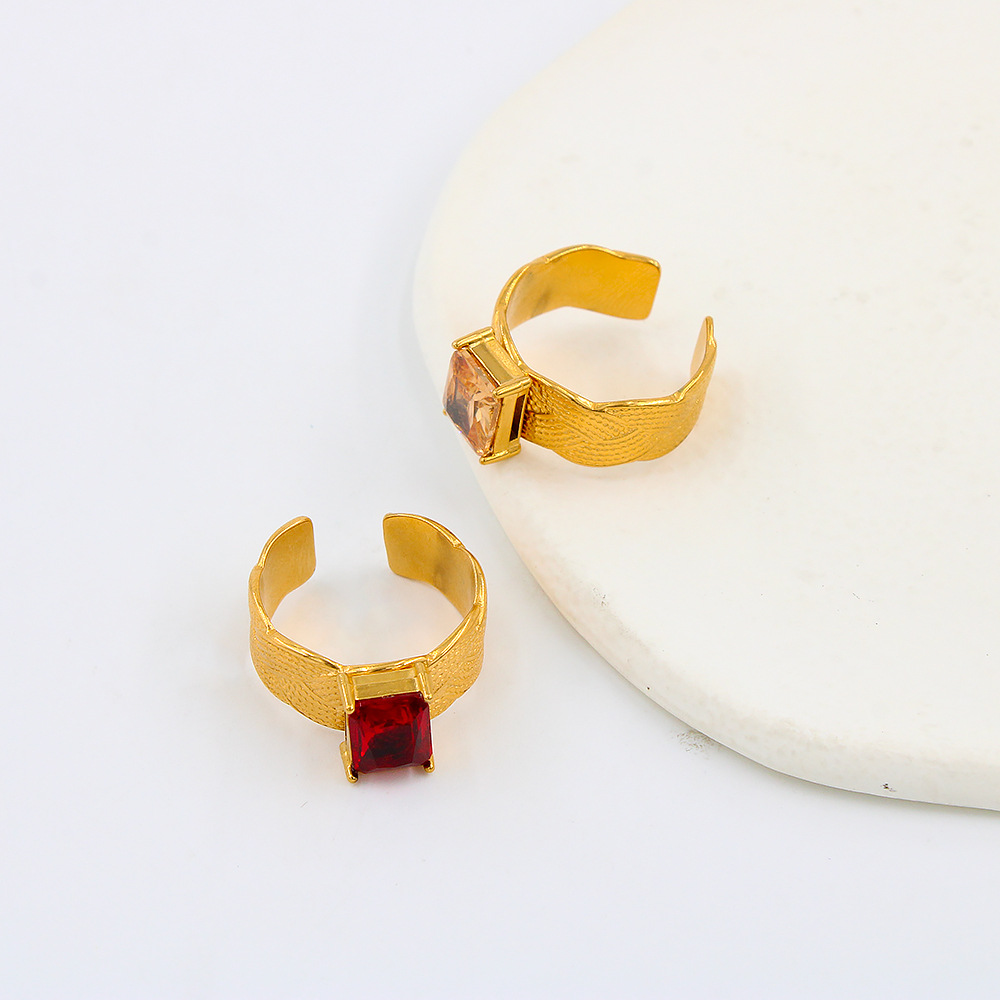 Fashion Square Stainless Steel Plating Zircon Open Ring