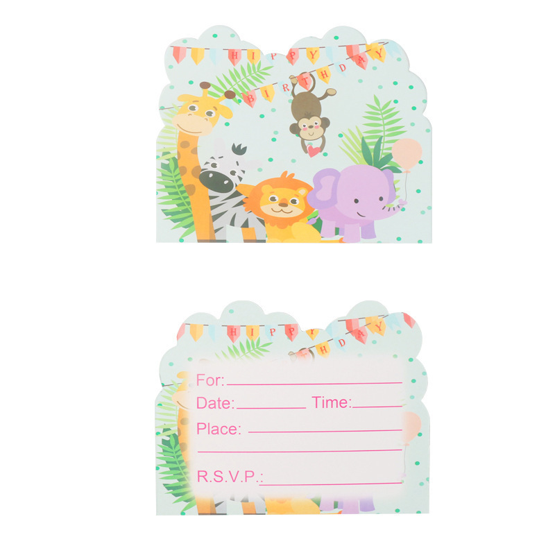 Venta caliente bosque selva Zoo fiesta de cumpleaños traje mantel papel taza papel placa banner tejido partido traje