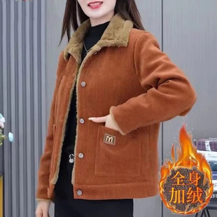 Women's Clothing for Middle-aged and Elderly Mothers Fashion Stylish Age-reducing fleece-lined Warm Jacket Loose Slimming Belly-covering Autumn and Winter New