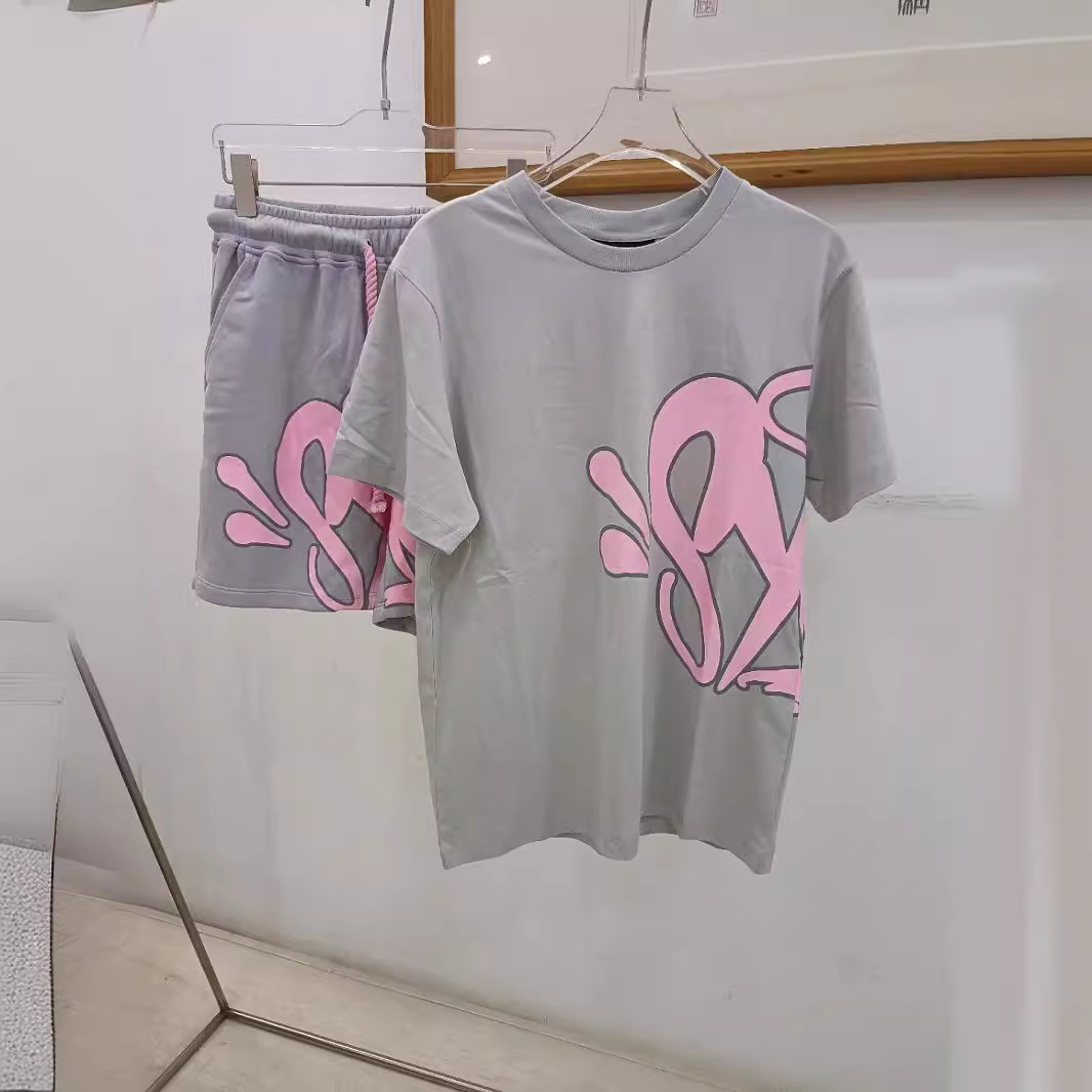 High Street hip hop espuma carta impresa de manga corta Camiseta pantalones cortos de los hombres de la marca de moda de verano de ocio traje deportivo