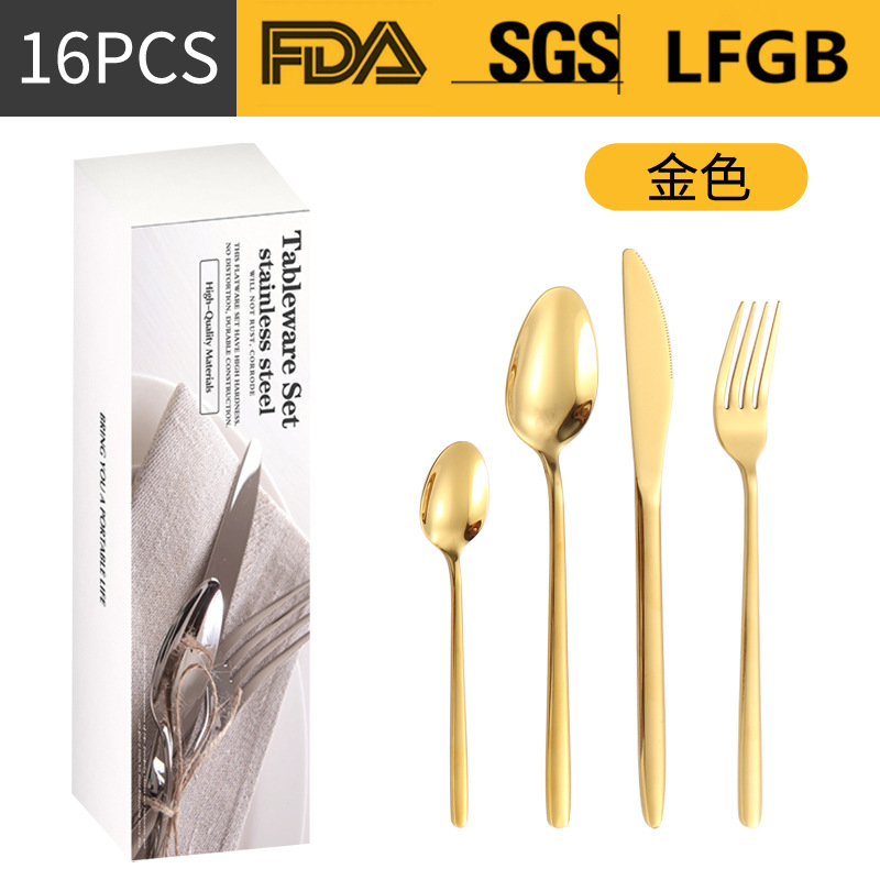 Productos transfronterizos de acero inoxidable cuchillo y tenedor cuchara set 16 / 24 piezas set redondeada engrosado cuchillo y tenedor cuchara set de filete