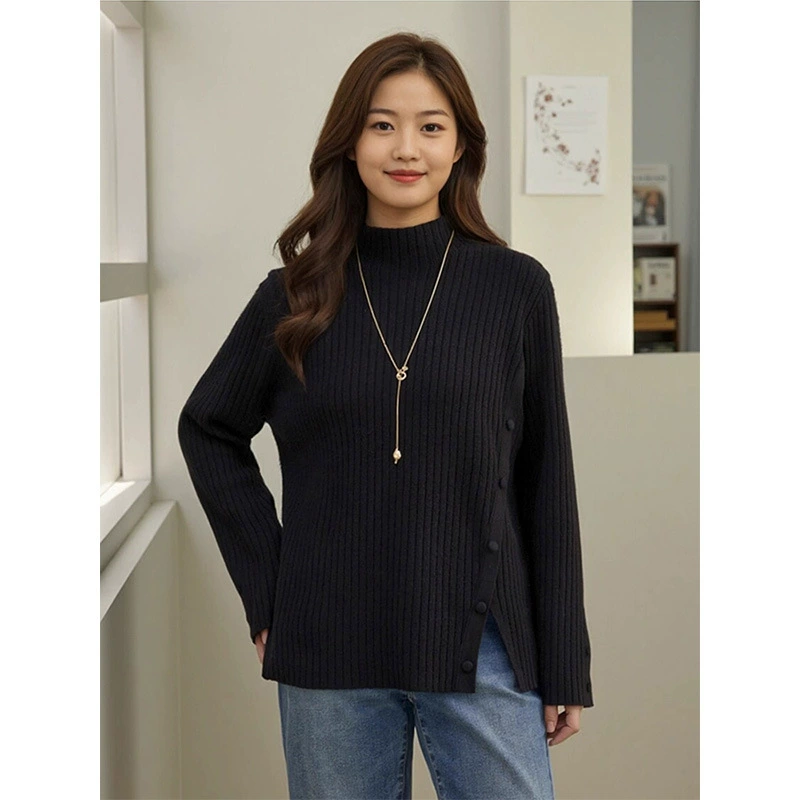 Fashionable body-friendly sweater, plus size, oversize, high collar