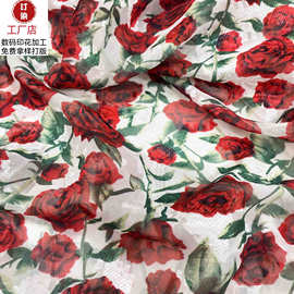 新品现货 剪花雪纺印花提花面料 新中式连衣裙面料长裙布料