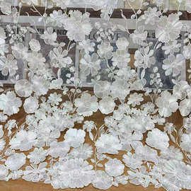 厂家直销单边贴花多色立体绣花布 绣旗袍舞台服 婚纱礼服刺绣面料