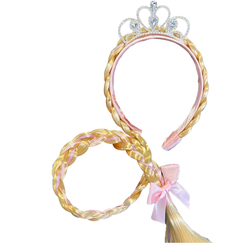 Girls' Hairband Frozen Princess Wig Braid Headdress Cute Children's Crown Headband Hair Accessories 2023 New