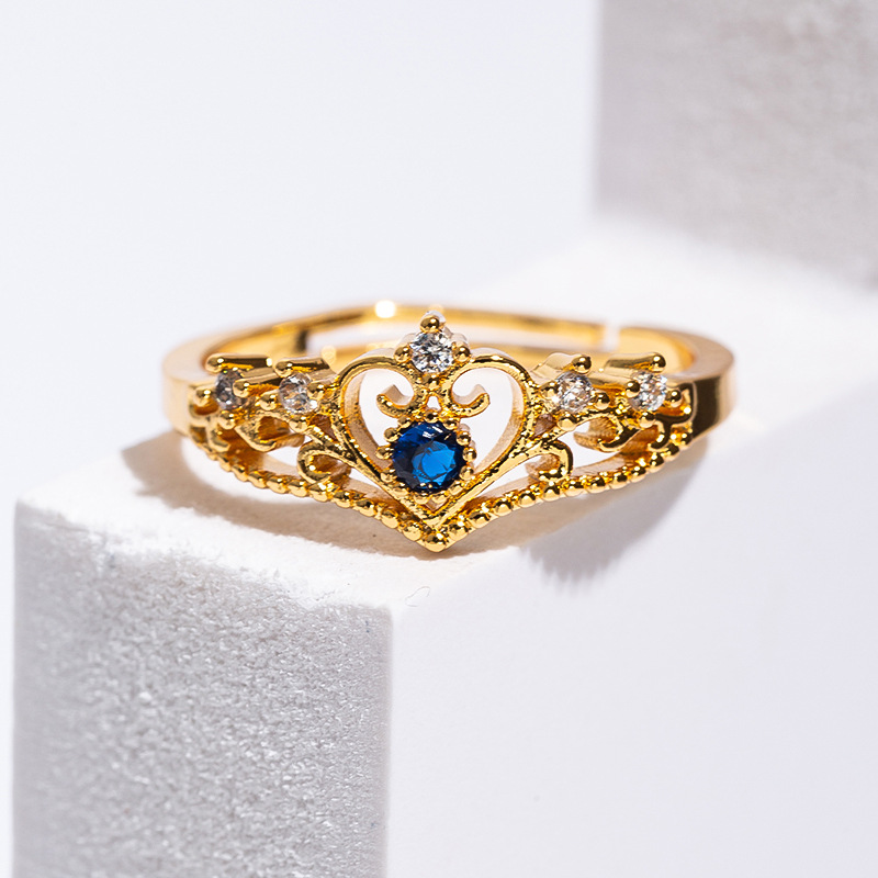 Daily Occasion Copper Material Crown Pattern Women's Gender Simple Style Crown Copper Zircon 18K Gold Plated Women's Open Rings