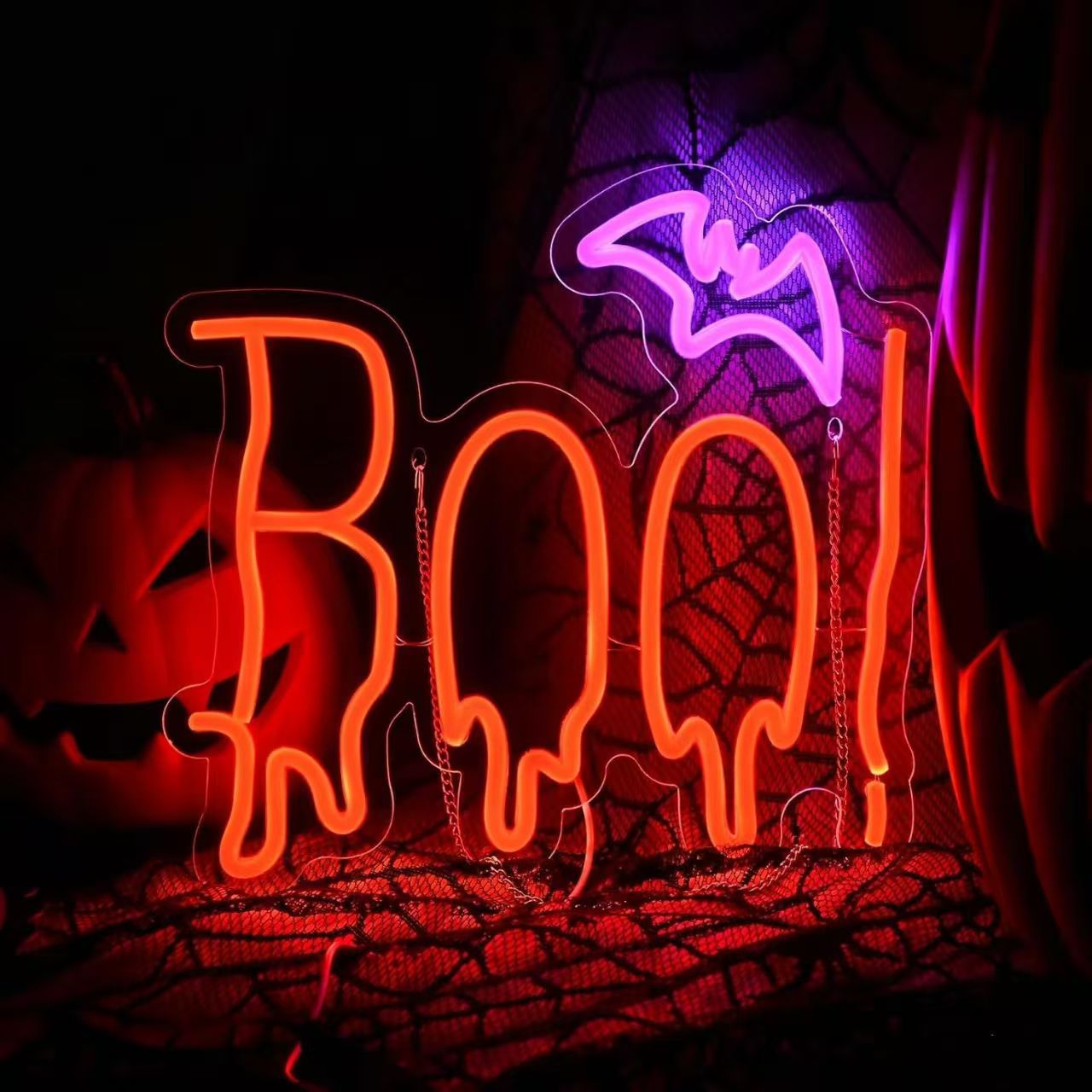 Luz de neón transfronteriza amazónica personalizada calabaza fantasma de Halloween luces decorativas happy Halloween atmósfera