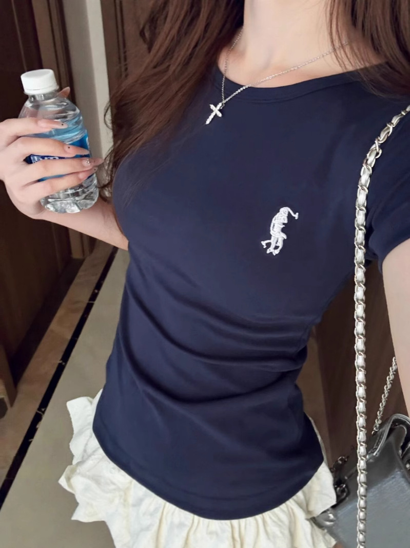 Slim Fit T-Shirt for Women Summer Short Sleeve Versatile Pure Color Sexy Top Instagram Style Hot Girl Fashion_ecoleips.com
