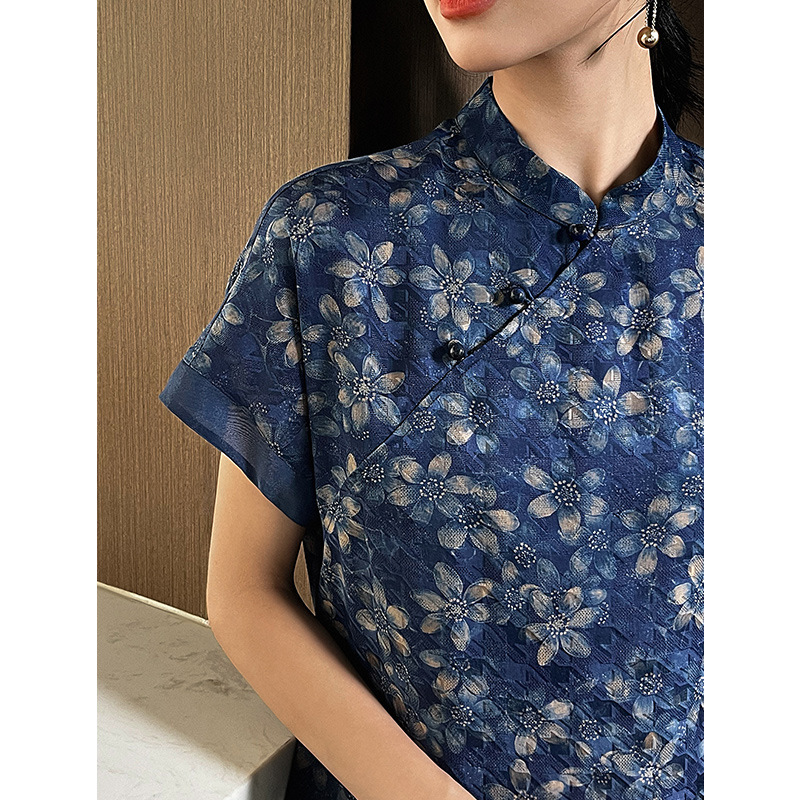 100% Mulberry Silk Floral Xiangyun Silk New Chinese Style National Style Silk Modified Cheongsam Dress for Petite Women Summer 26