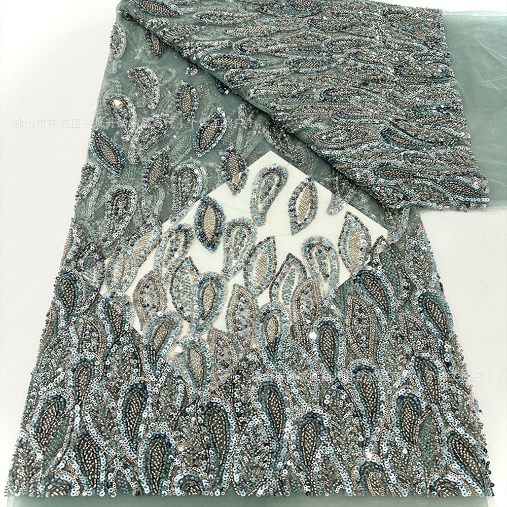 Vestido de boda tejido de bordado pesado sequinilla tubo de perlas nicho de diseño sequinilla tela de braza