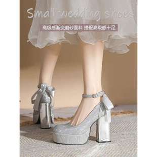 Increase Height by 12cm for Small People, Silver High Heels, Thick Heels, French Mary Jane Wedding Shoes, Thick Soles, Waterproof Platforms, French Flats