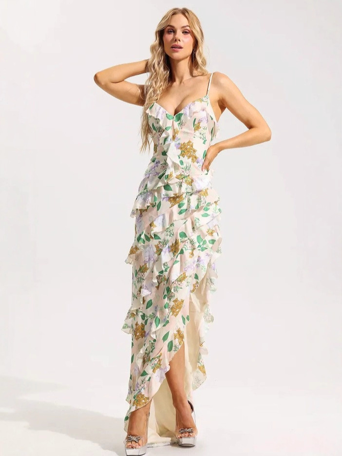 Abito da sera dal temperamento fatato in chiffon con bretelle alla moda, primavera ed estate, transfrontaliero europeo e americano
