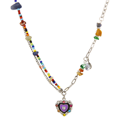 y2k Millennial style sweet and cool hot girl colorful beaded love cloud gravel necklace female niche design clavicle chain