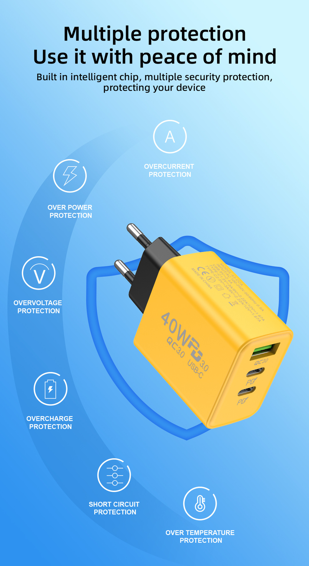 New USB+2PD Type-c Mobile Charger Multi port American, European, and British Travel Fast Charging Head_voghion.com