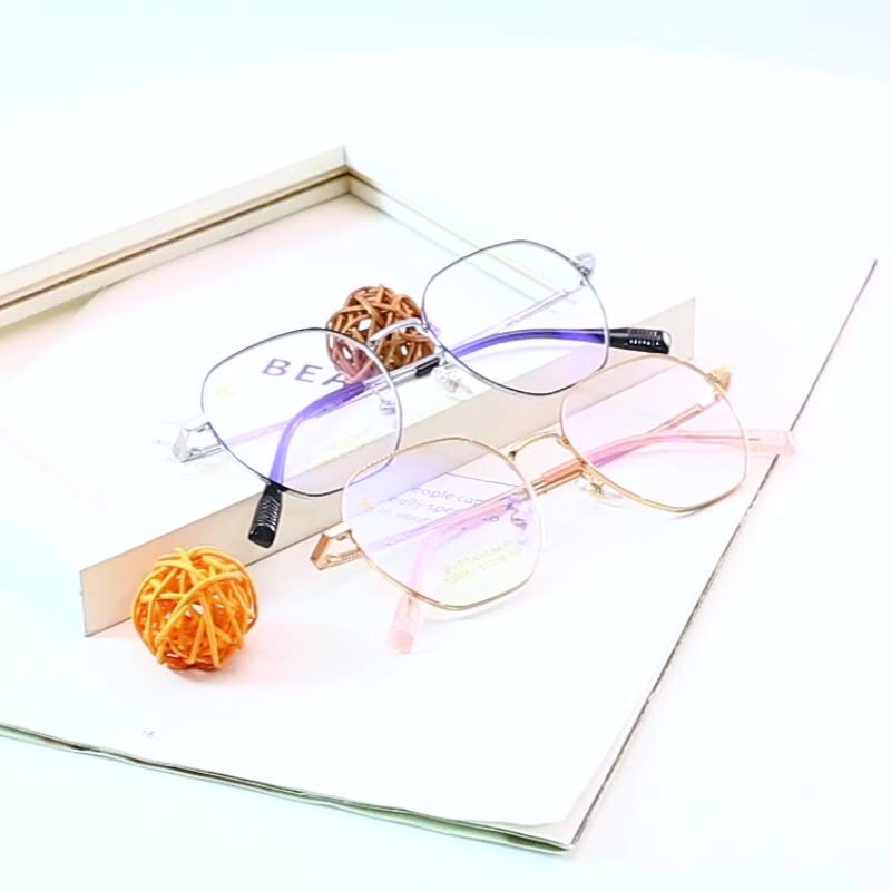 Trendy Memory Titanium Flat Mirror Polygonal Semi-Titanium Glasses Frame Available for Students