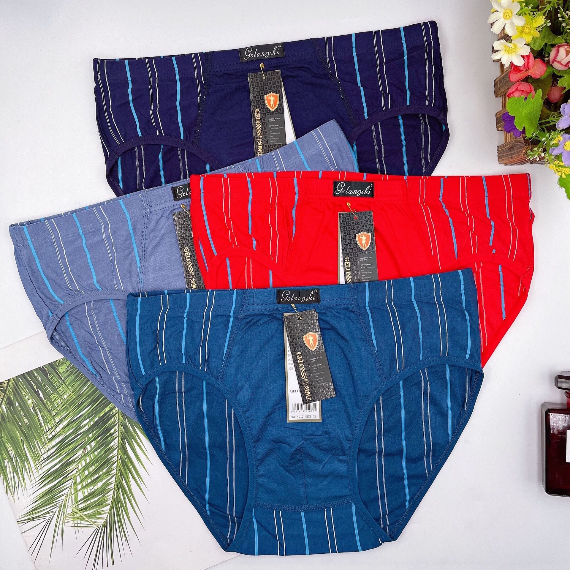 Summer Thin Men's Modal Briefs Fashion Striped Mid-waist Comfortable Breathable Modal Shorts Triangle