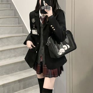 Original jk uniform suit for women autumn and winter genuine college style school plaid skirt knitted cardigan layered set