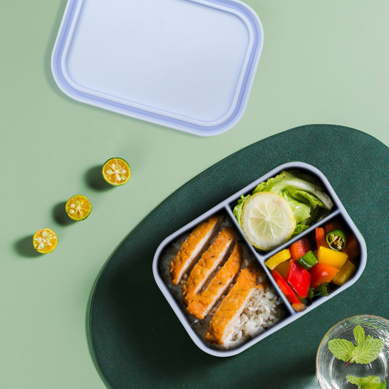Caja de almuerzo fresca de microondas, caja de almuerzo para niños, caja de almuerzo de gran capacidad sellada, caja de almuerzo rectangular dividida, caja de almuerzo de silicona