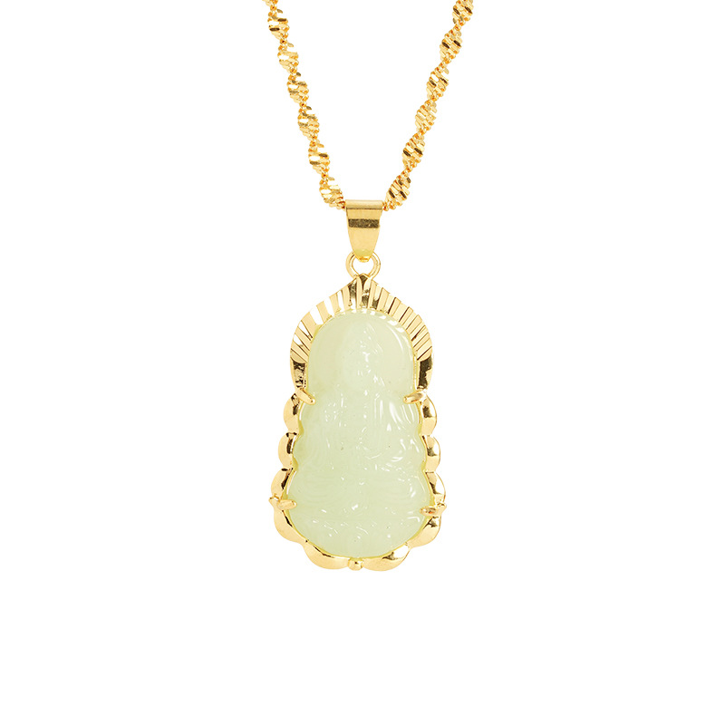 La Arena de oro vintage aceite verde hielo verde Guanyin colgante no se desvanece durante mucho tiempo con incrustaciones de oro de jade Guanyin Buda colgante transfronterizo venta al por mayor