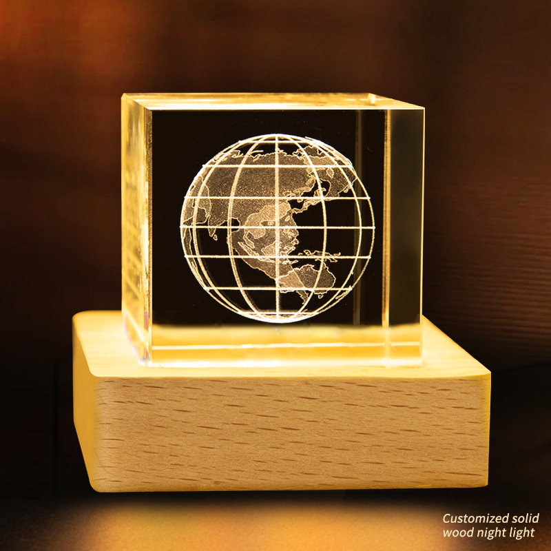 Escultura interior 3D transfronteriza cristal cuadrado luminoso luz nocturna adopción de una nube decoración creativa base de madera decoración decoración de escritorio