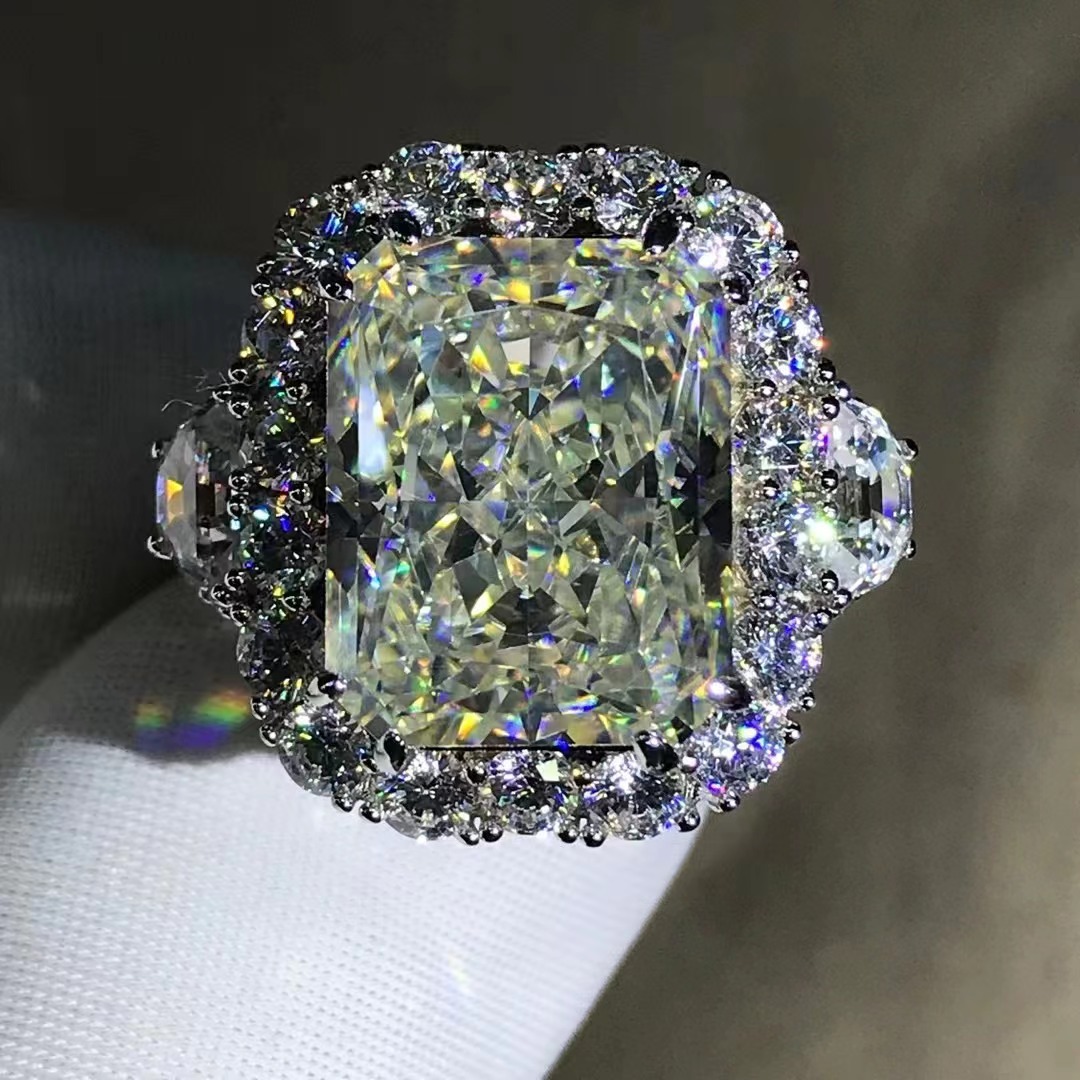 Anillo de diamantes de alto contenido de carbono de alta definición anillo de diamantes de alto carbono amarillo rosa de corte redeano anillo grande de 10 quilates transfronterizo caliente