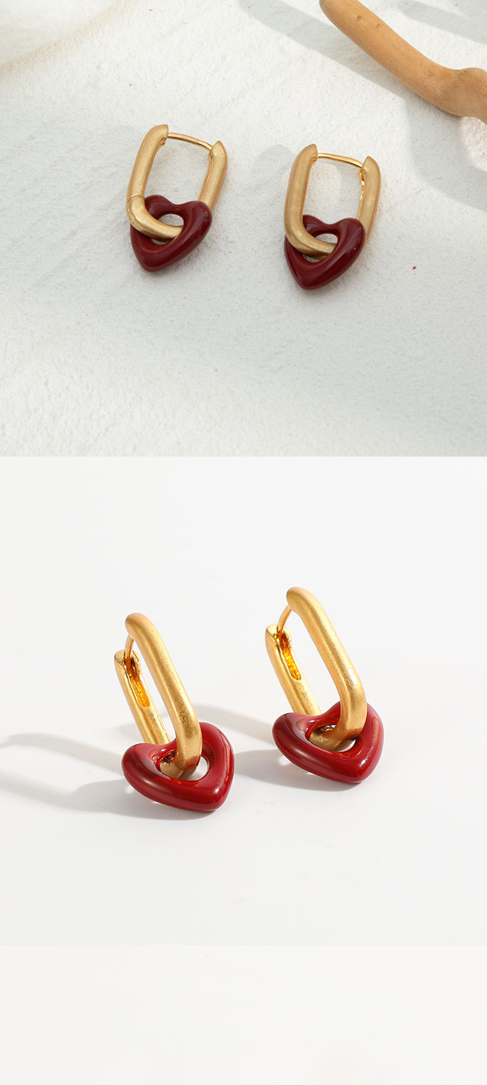 new brass plated 14k real gold red heart earrings for womenpicture1