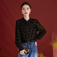 2025真丝烧花丝绒衬衫上衣女高级感轻奢时尚阳气宽松减龄长袖1857