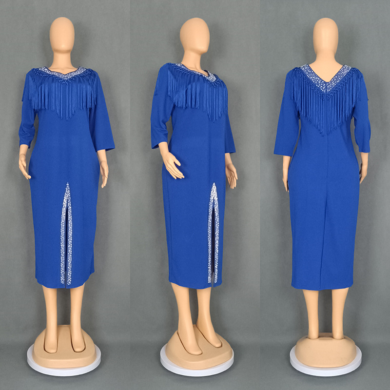 GraceChic Elegantes, figurbetontes, afrikanisches Plus-Size-Quastenkleid im europäischen und amerikanischen Stil für Damen, ideal für Pendler, 0010_voghion.com
