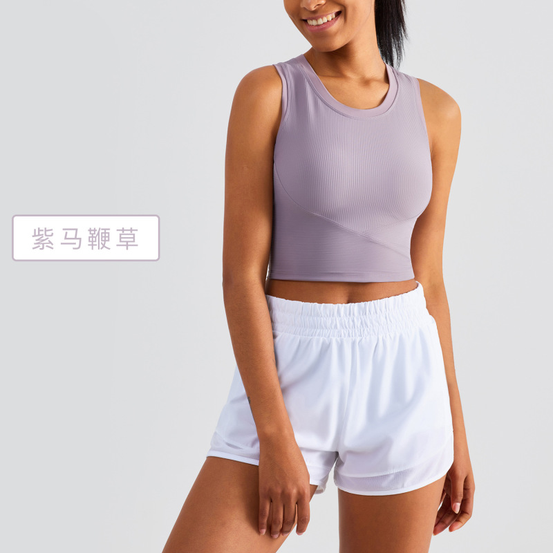 Huanpan ヨガベスト 胸パッド付き 通気性 固定カップ 衝撃吸収 スポーツブラ ランニング アウトドア バック フィットネスブラ|undefined
