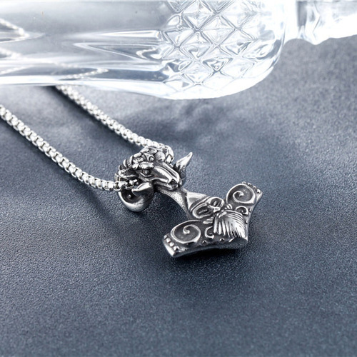 2025 New Hot Selling Western and Eastern Hip-Hop Retro Titanium Steel Necklace Stainless Steel Necklace Titanium Steel Ram Horn Totem Pendant