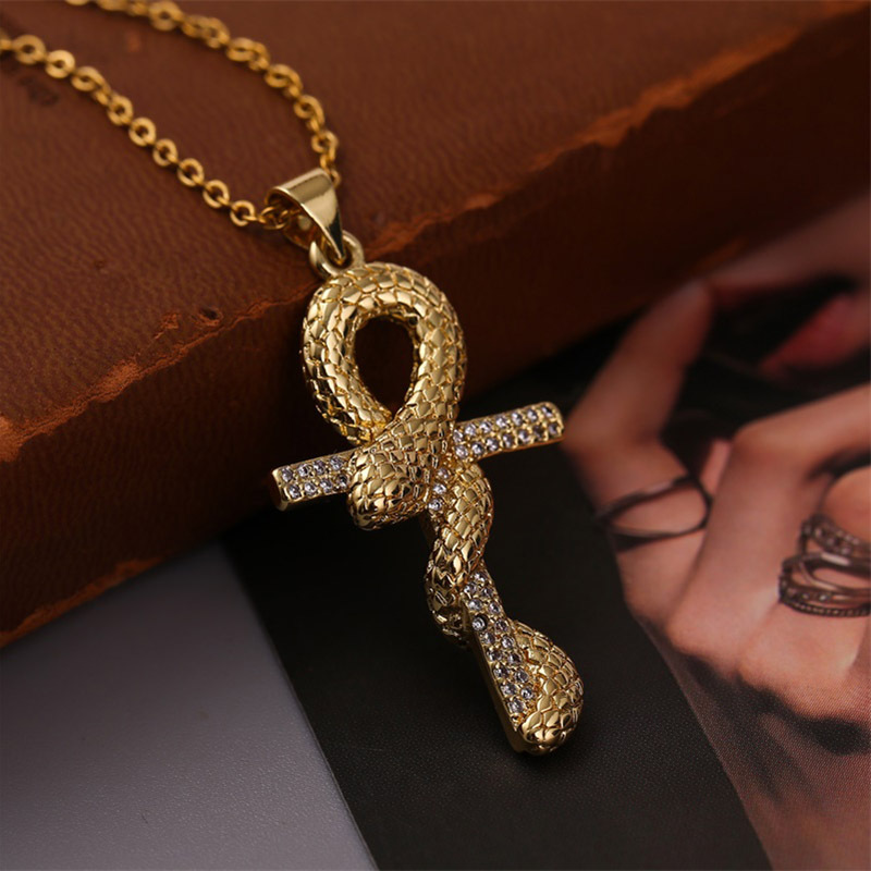 Korean Copper Inlaid Zirconium Cross Snake Necklace Wholesale Nihaojewelry display picture 5