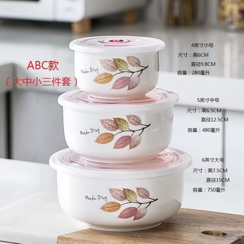[Múltiples opcionales] tazón de cerámica fresca bolos de fideos con cubierta de almuerzo caja de almuerzo bolos de sellado horno de microondas cubierta doméstica