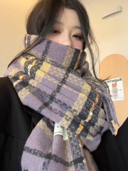 围巾女冬季高级感彩色围巾毛毛流苏大披肩保暖百搭氛围感条纹围脖|undefined