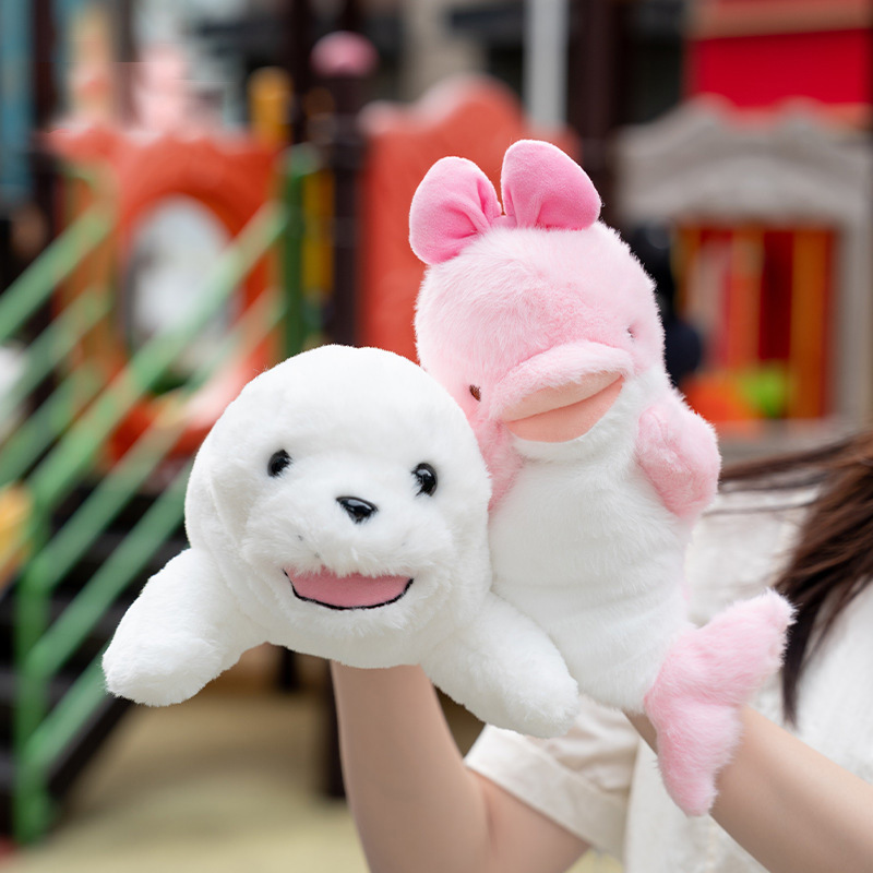 海洋聯萌海獺虎鯨海豹白鯨海豚鯊魚安撫手偶毛絨安撫玩具遊戲互動