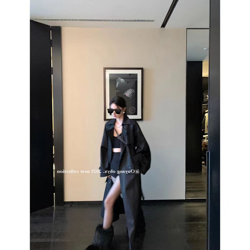 Ouyang [Warm Windbreaker] Lapel Double-Breasted Outwear for Women Autum New Small Mid-Length Outwear