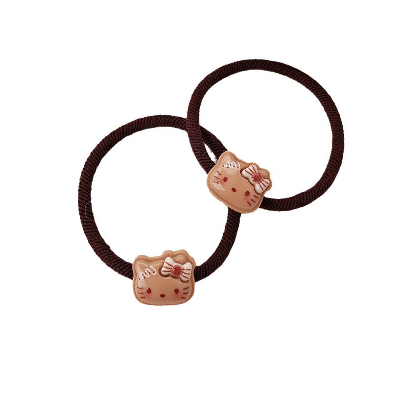 Curry crema kt gato base coreana de alta elasticidad cuerda de cabeza de pelotas de nicho simple anillo de pelo de banda de goma adornos para el pelo