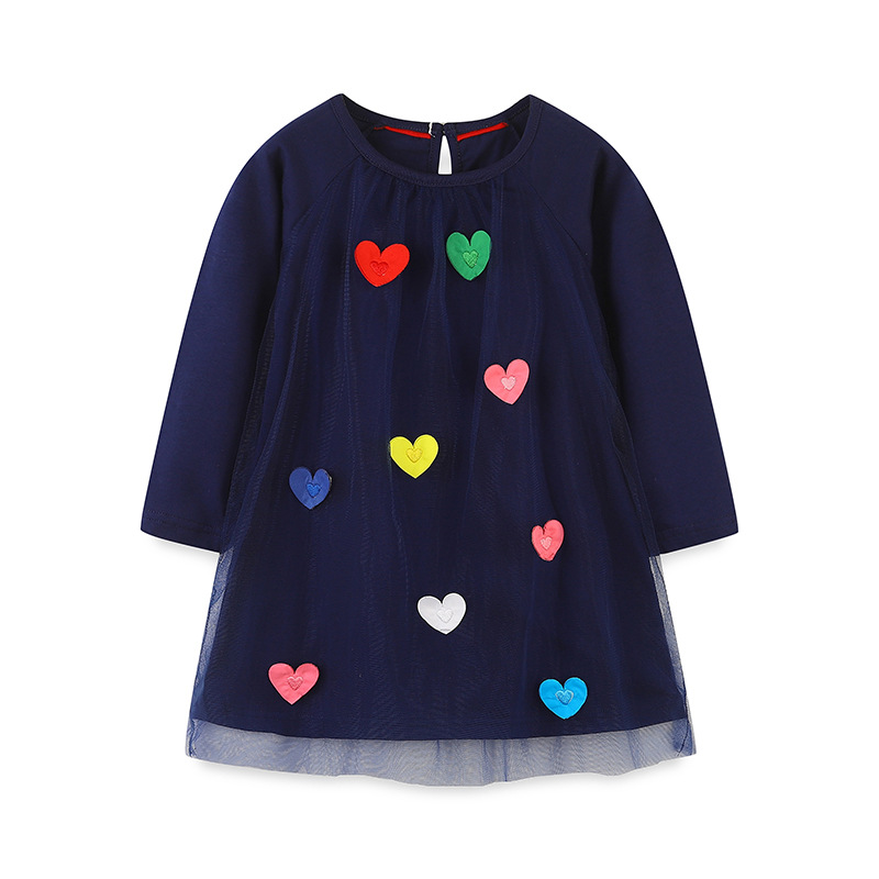 Otoño nuevo vestido de niñas malla encaje princesa vestido de niños bordado impresión de dibujo de muestra procesamiento etiqueta personalizada