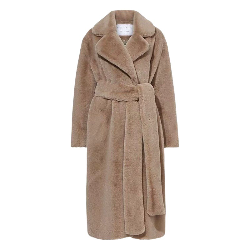 Длинная шуба из меха кролика, утолщенная осенне-зимняя шуба, женское тонкое плюшевое пальто в европейском и американском стиле оптом