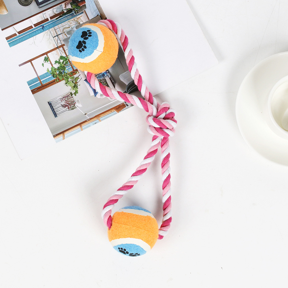 Juguetes de cuerda de algodón para perros Juguetes de cuerda molida para mascotas Juguetes de nudo Corgi Golden Retriever Juguetes para aliviar el aburrimiento con mango Tenis doble