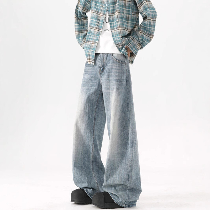 Trendy Washed Blue Jeans for Men Summer Vibe High Street Versatile Casual Wide-Leg Pants American Loose Wide-Leg Pants Trendy Washed Blue Jeans for Men Summer Vibe High Street Versatile Casual Wide-Leg Pants American Loose Wide-Leg Pants