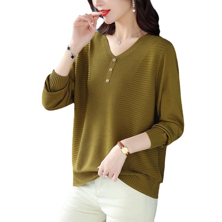 【 Cashmere Family】 Maglione corto in lana con scollo a V e cappuccio per donne di mezza età, mamma, interno lavorato a maglia larga_voghion.com