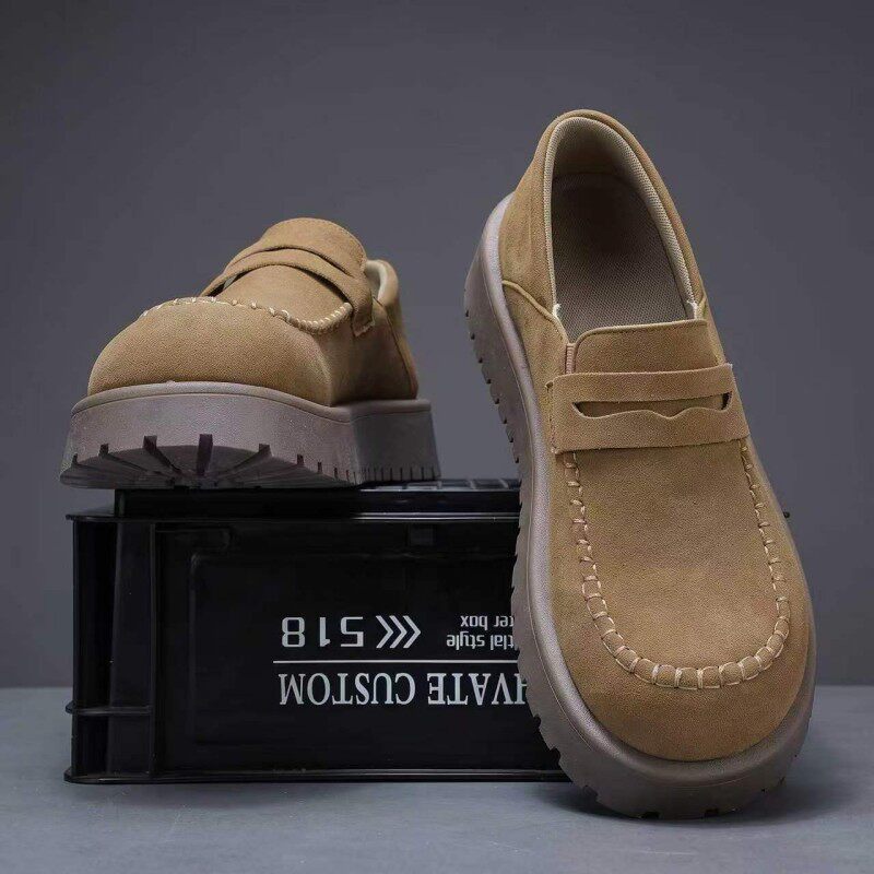 Giày lười nam da PU mũi tròn đế dày chống trượt, gót 3–5 cm — Xanh lá cây nhạtcolor, màu kaki, đen chi tiết 6