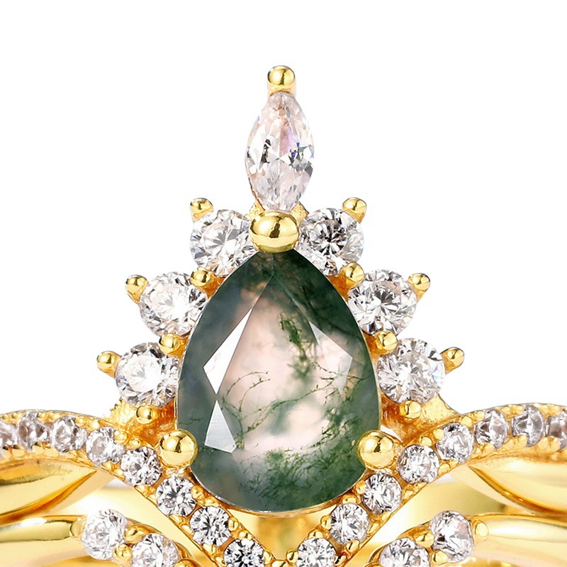 Anillo de plata S925 exclusivo de Amazon para mujer, con musgo verde, anillos de pareja con ágata de planta acuática, circonita versátil de moda europea y americana