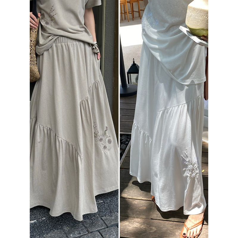 8474 Summer Design Simple Embroidered Elastic High-Waisted Skirt That Makes You Look Slimmer, Taller, and Younger, Casual and Versatile Long Skirt 8474 Summer Design Simple Embroidered Elastic High-Waisted Skirt That Makes You Look Slimmer, Taller, and Younger, Casual and Versatile Long Skirt