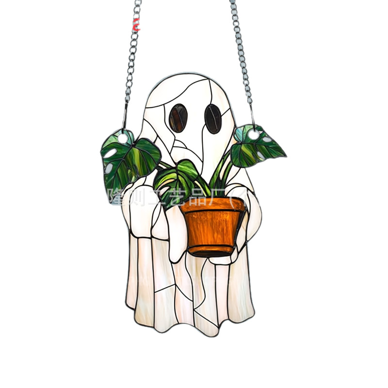クロスボーダー新製品ハロウィンかわいいゴーストサンキャッチャーアクリル 2D ゴーストガーデンウィンドウ吊り装飾家の装飾|undefined