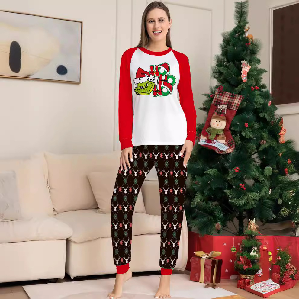 Christmas Little strange letters Christmas family dress printed homewear pajamas set_voghion.com