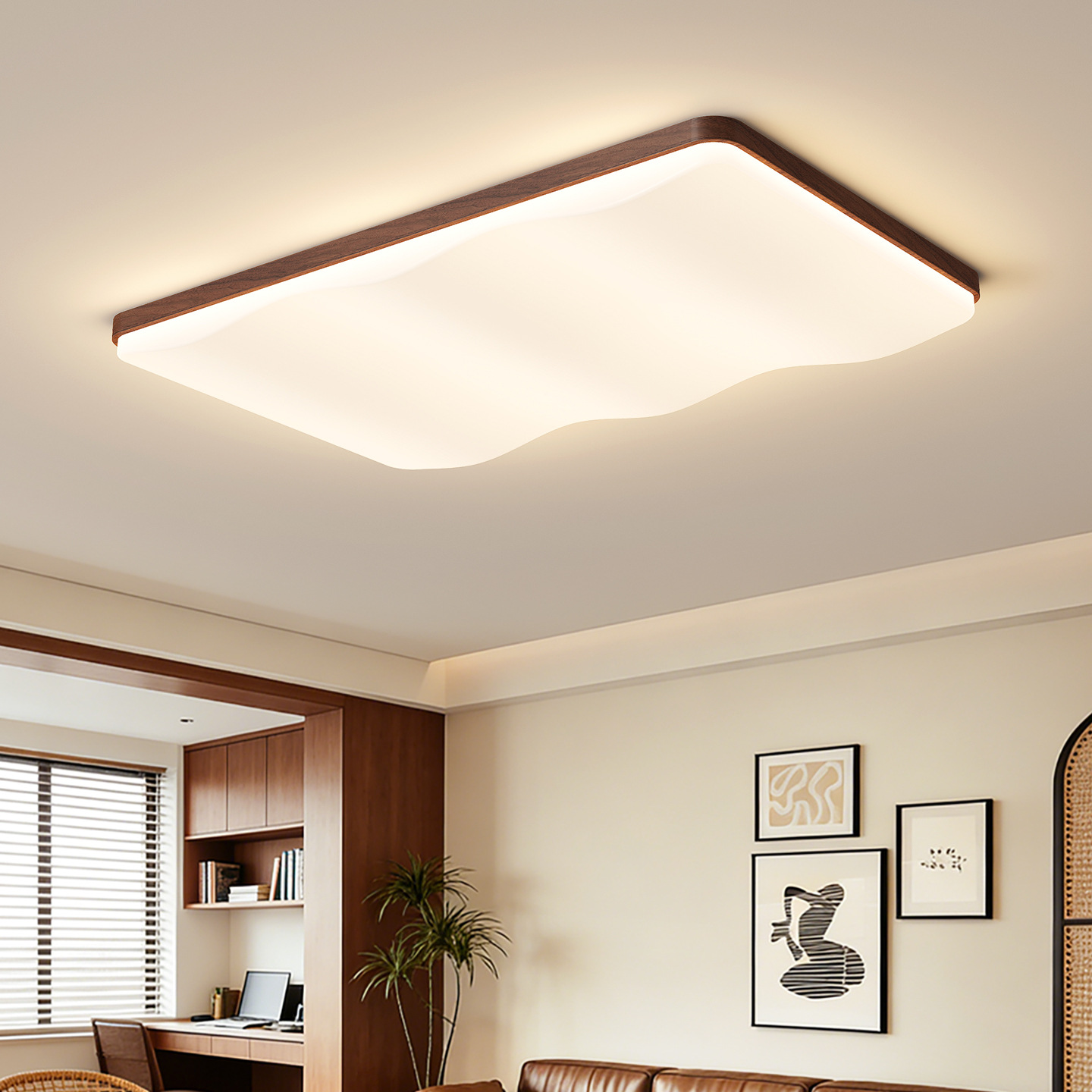 Grand View Garden estilo medieval sala de estar luz de techo nuevo color nuez ultra delgado super brillante simple dormitorio luz de techo 472L